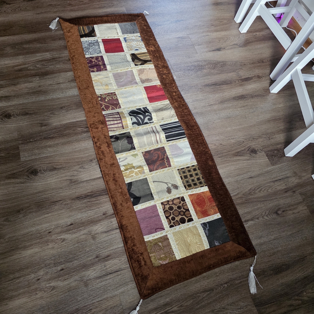 Handmade Patchwork Table Runner 56x19 Earth Tone Quilted Decor